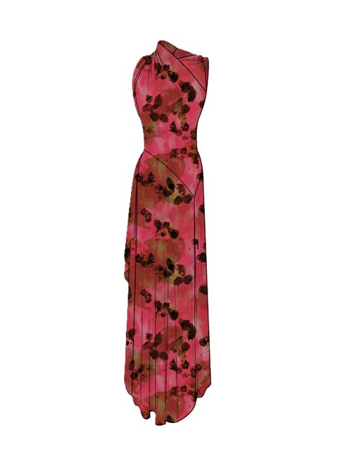 Victoria Beckham Asymmetric Hem Floral-Printed Satin Midi Dress Victoria Beckham | 1325WDR006434B2913 RASPBERRY